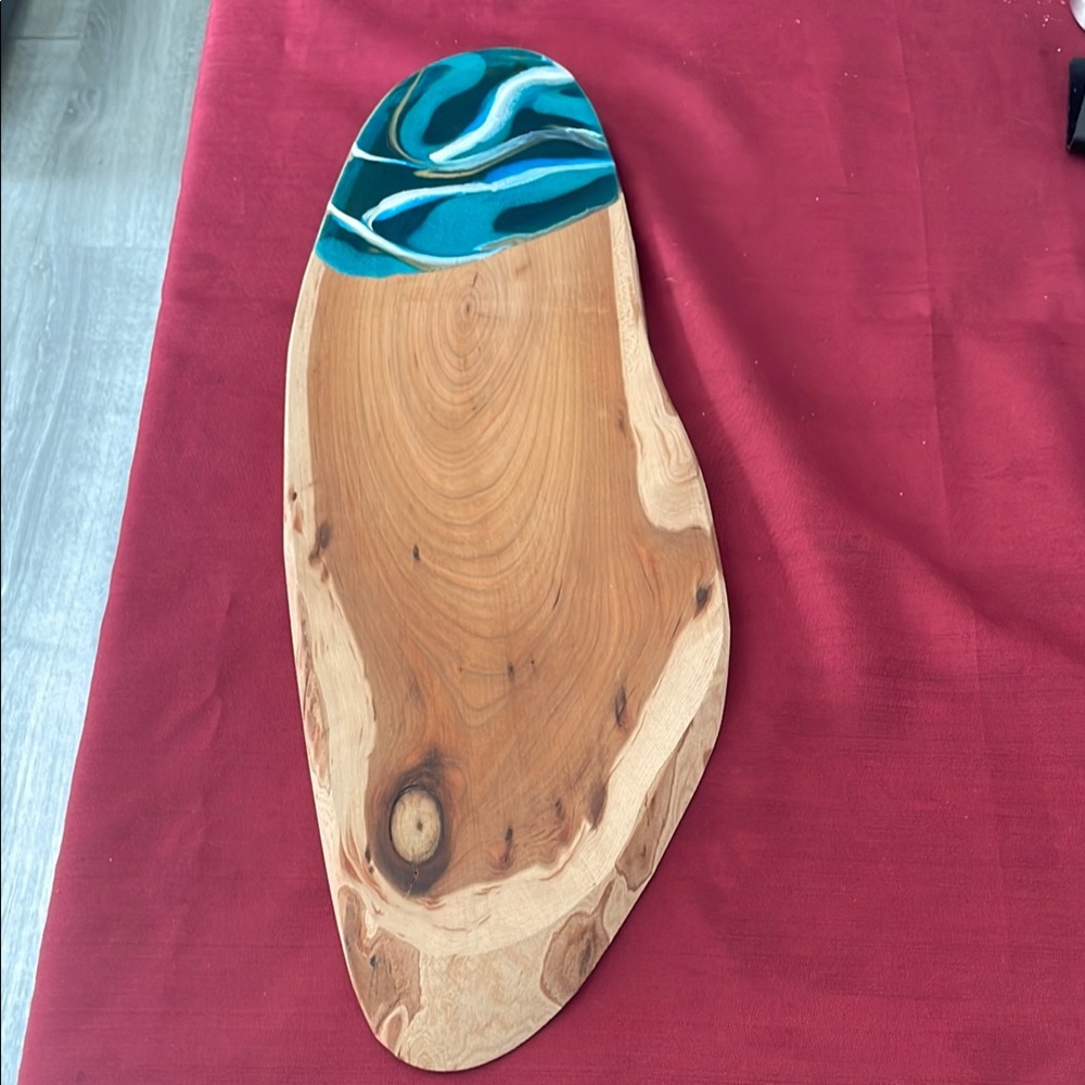 Wooden Serving Board with Blue Resin Design